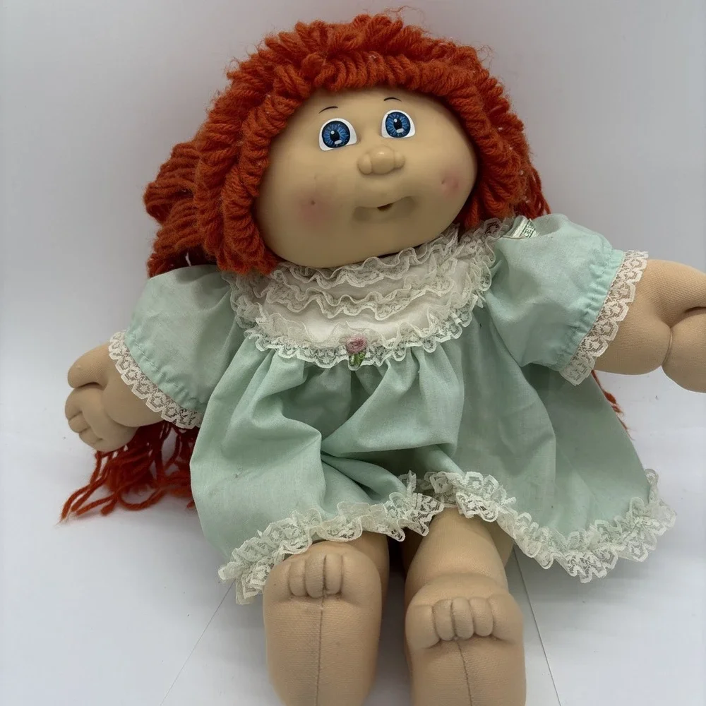 Vintage 1985 Cabbage Patch Style Red Hair Blue Eyes Green Dress Rare!